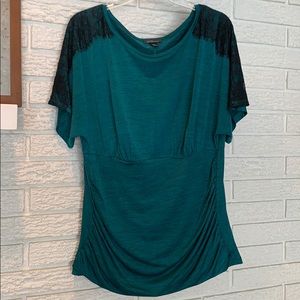 Green Womens Plus Size Top with Black Lace Detail